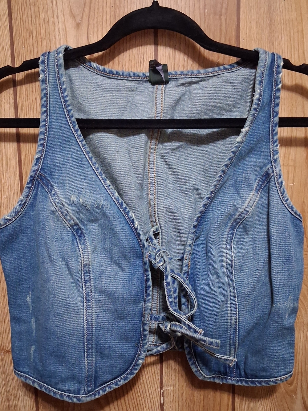 New Tie Front Cropped Denim Vest XS Viral TikTok Famous 100% Cotton